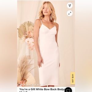 Lulus You're a Gift White Bow Back Bodycon Midi Dress